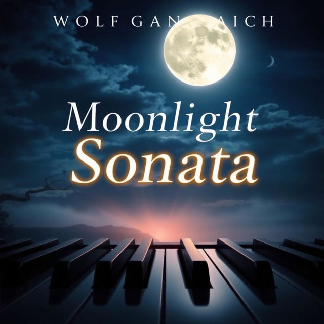 A stunning book cover design for 'Moonlight Sonata' by Wolfgang Nacht, featuring a romantic and suspenseful theme