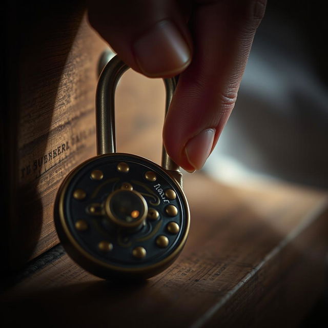 A close-up scene of a person skillfully opening a vintage lock with a key