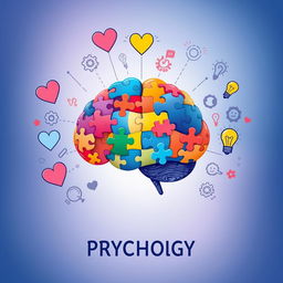 An artistic representation of a psychology concept, featuring a brain composed of colorful puzzle pieces symbolizing different mental states and emotions