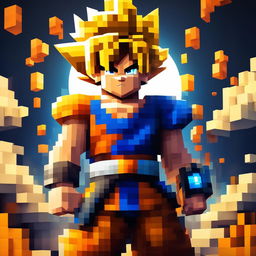 A cinematic Minecraft portrait of Goku from Dragon Ball Z