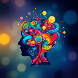 An abstract and visually captivating representation of psychological concepts, featuring vibrant colors and intricate patterns that symbolize human thoughts and emotions