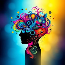 An abstract and visually captivating representation of psychological concepts, featuring vibrant colors and intricate patterns that symbolize human thoughts and emotions