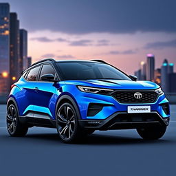A stunning concept design of a Tata Harrier sports car, featuring a sleek, aerodynamic body with aggressive lines and contours