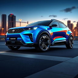 A stunning concept design of a Tata Harrier sports car, featuring a sleek, aerodynamic body with aggressive lines and contours
