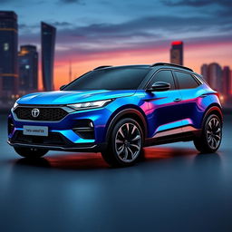 A stunning concept design of a Tata Harrier sports car, featuring a sleek, aerodynamic body with aggressive lines and contours