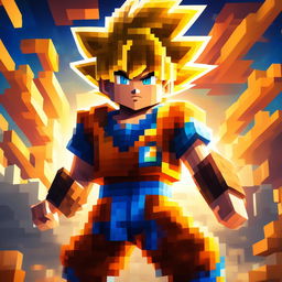 A cinematic Minecraft portrait of Goku from Dragon Ball Z