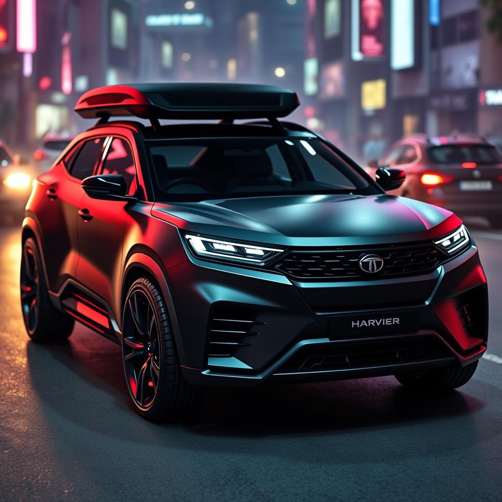 A futuristic concept design of the Tata Harrier SUV reimagined as a gangster-themed vehicle