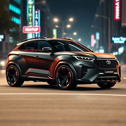 A futuristic concept design of the Tata Harrier SUV reimagined as a gangster-themed vehicle