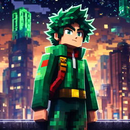 A cinematic Minecraft portrait of Midoriya from My Hero Academia