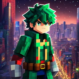 A cinematic Minecraft portrait of Midoriya from My Hero Academia