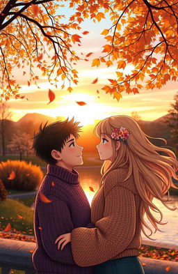 A romantic scene capturing two strangers in love, both blissfully gazing at each other from a distance in a dreamy setting