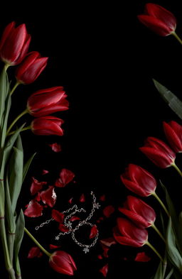 A dark horror romance aesthetic featuring a black background