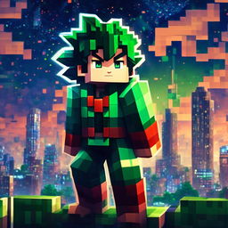 A cinematic Minecraft portrait of Midoriya from My Hero Academia