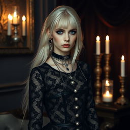 A captivating 20-year-old blonde goth girl with striking features and a unique style