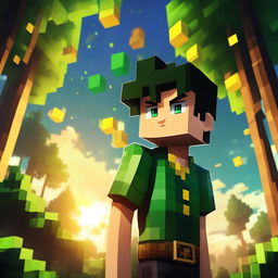 A cinematic Minecraft portrait of Gon from Hunter x Hunter