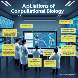 An informative and engaging visual representation highlighting the applications of computational biology developed by Yug Agrawal