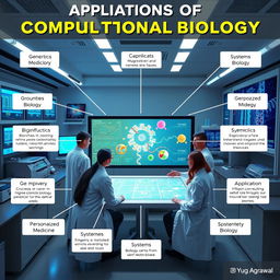 An informative and engaging visual representation highlighting the applications of computational biology developed by Yug Agrawal
