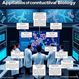 An informative and engaging visual representation highlighting the applications of computational biology developed by Yug Agrawal