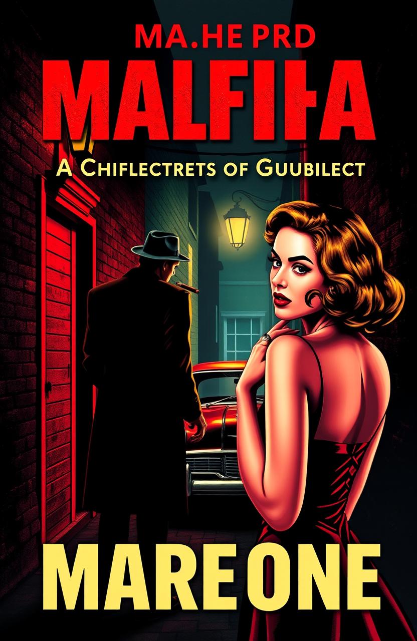 A vibrant and eye-catching book cover for a mafia and crime fiction novel, featuring a classic pulpy style