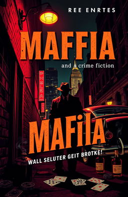 A vintage-style book cover for mafia and crime fiction, featuring a shadowy figure in a fedora standing under a streetlamp in a gritty urban alley