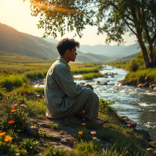 In a remote village by the bank of a flowing river, a young man named Youssef sits despondently on the riverbank, his gaze fixed on the water, filled with dreams of expanding his farm and improving his life