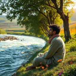 In a remote village by the bank of a flowing river, a young man named Youssef sits despondently on the riverbank, his gaze fixed on the water, filled with dreams of expanding his farm and improving his life