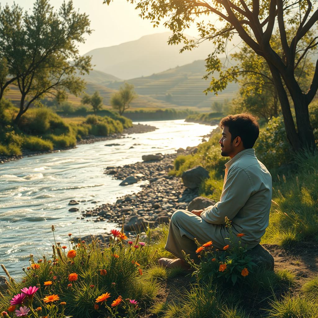 In a remote village by the bank of a flowing river, a young man named Youssef sits despondently on the riverbank, his gaze fixed on the water, filled with dreams of expanding his farm and improving his life