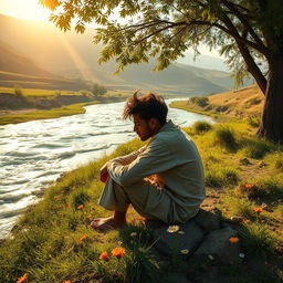 In a remote village by the bank of a flowing river, a young man named Youssef sits despondently on the riverbank, his gaze fixed on the water, filled with dreams of expanding his farm and improving his life