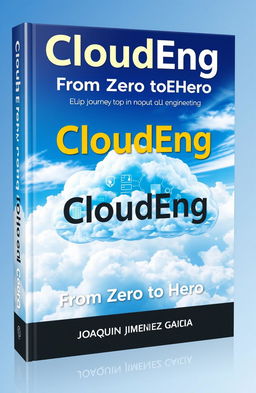 A visually captivating book cover design for 'CloudEng: From Zero to Hero' by Joaquin Jimenez Garcia