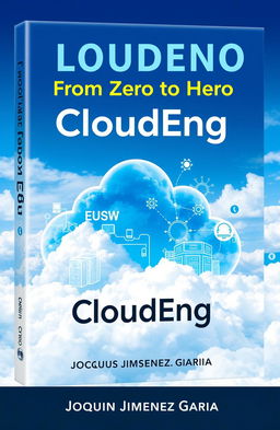 A visually captivating book cover design for 'CloudEng: From Zero to Hero' by Joaquin Jimenez Garcia