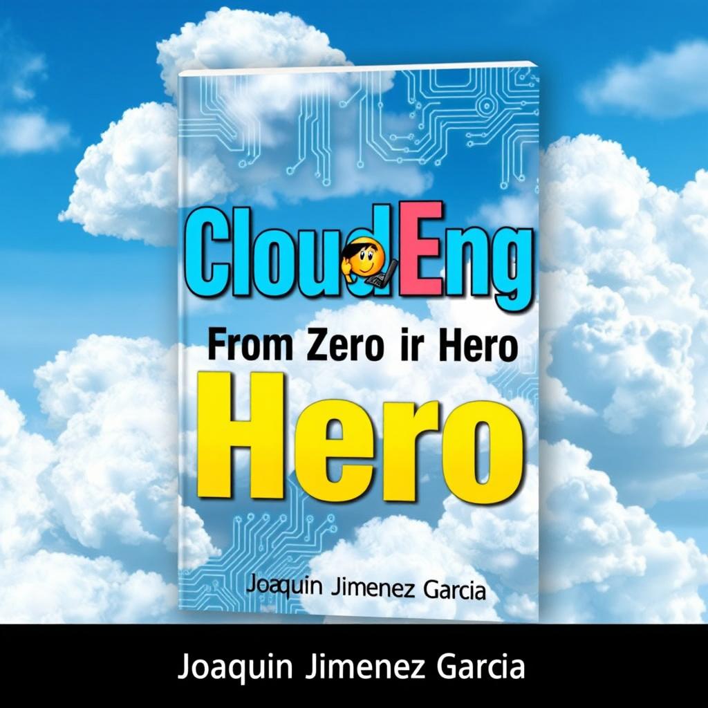 A visually captivating book cover design for 'CloudEng: From Zero to Hero'