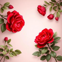 A stunning wallpaper design featuring large, bright red roses arranged beautifully around the edges