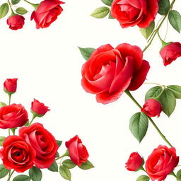 A stunning wallpaper design featuring large, bright red roses arranged beautifully around the edges