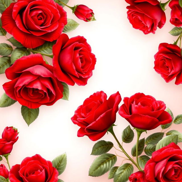 A stunning wallpaper design featuring large, bright red roses arranged beautifully around the edges