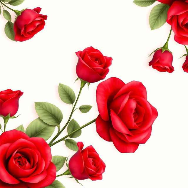 A stunning wallpaper design featuring large, bright red roses elegantly arranged around the edges