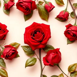 A stunning wallpaper design featuring large, bright red roses elegantly arranged around the edges