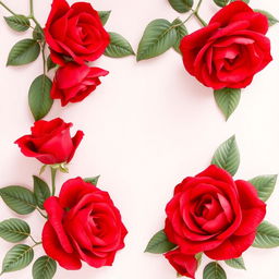 A stunning wallpaper design featuring large, bright red roses elegantly arranged around the edges