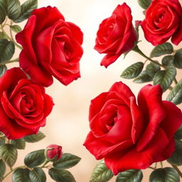 A beautifully designed wallpaper featuring large, bright red roses elegantly arranged around the edges