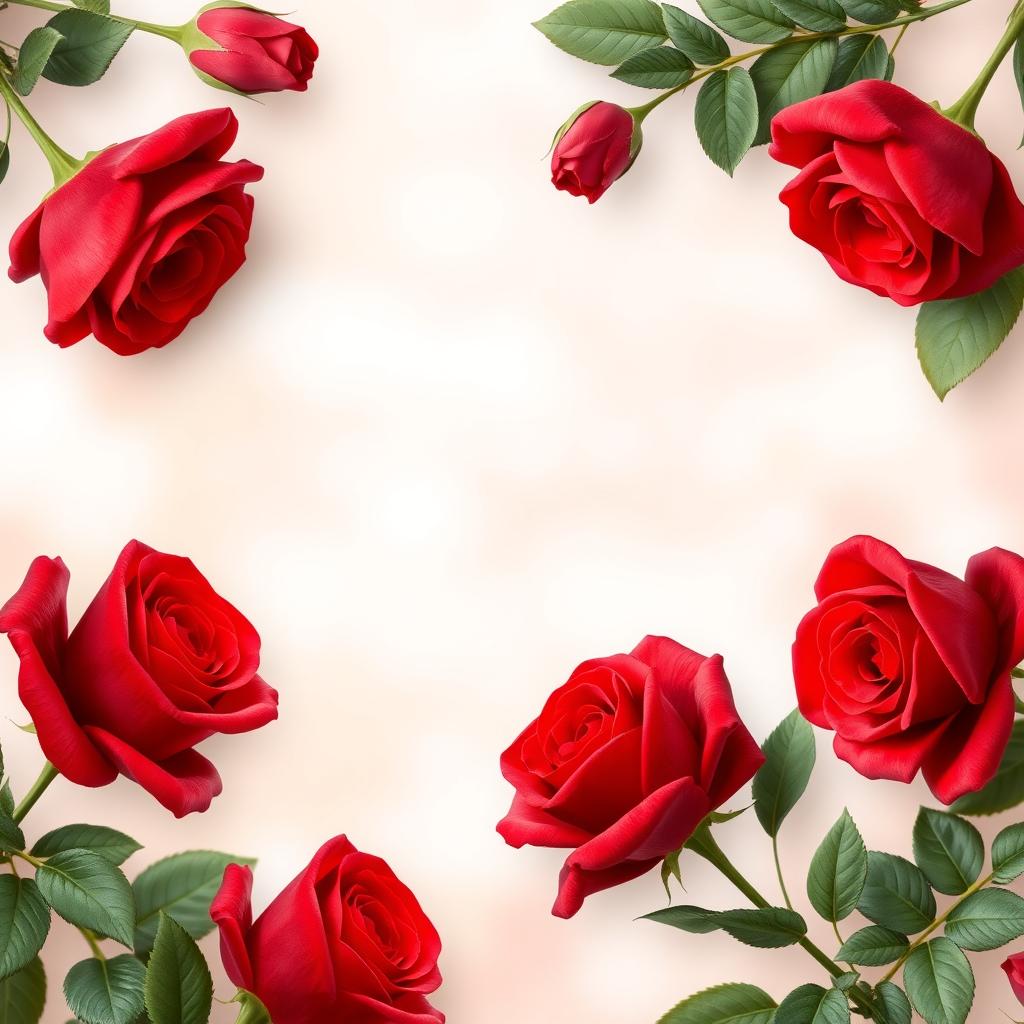 A beautifully designed wallpaper featuring large, bright red roses elegantly arranged around the edges