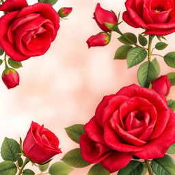 A beautifully designed wallpaper featuring large, bright red roses elegantly arranged around the edges