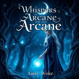 An intriguing cover for a mysterious fantasy novel featuring a young woman standing at the edge of a dark enchanted forest