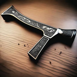 An expertly crafted tomahawk from the Black Ops 2 game, glistening in the low light, etched with intricate designs and even a hint of battle scars