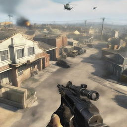 A thrilling battle in the Nuketown map from Black Ops 2, featuring a player wielding a tomahawk with skill and precision amidst the recognisable pastel suburban houses