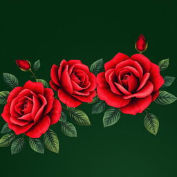 A beautiful wallpaper design featuring a dark green background adorned with large, vibrant red roses elegantly surrounding the edges