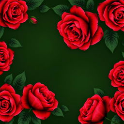 A beautiful wallpaper design featuring a dark green background adorned with large, vibrant red roses elegantly surrounding the edges