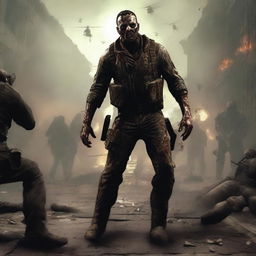 A horrifying and exciting scene from the Origins zombie map in Call of Duty: Black Ops 2, featuring players battling an onslaught of terrifying zombies in the torn and muddied World War I battlefield