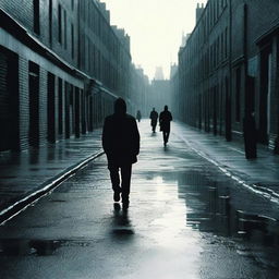 A haunting yet captivating scene from '28 Days Later', featuring desolate, abandoned London streets with forgotten remnants of humanity and a lone survivor stealthily navigating through the ghostly silence