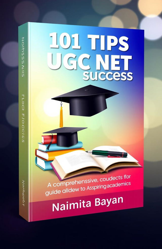 A visually striking book cover design for '101 Tips for UGC NET Success: A Comprehensive Guide for Aspiring Academics' by Namita Bayan