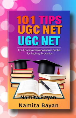 A visually striking book cover design for '101 Tips for UGC NET Success: A Comprehensive Guide for Aspiring Academics' by Namita Bayan
