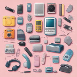 A retro-themed image capturing the essence of the year 2002, filled with iconic pop culture references, tech gadgets of the period like flip phones and early MP3 players, and the fashion style trend of the early 2000s